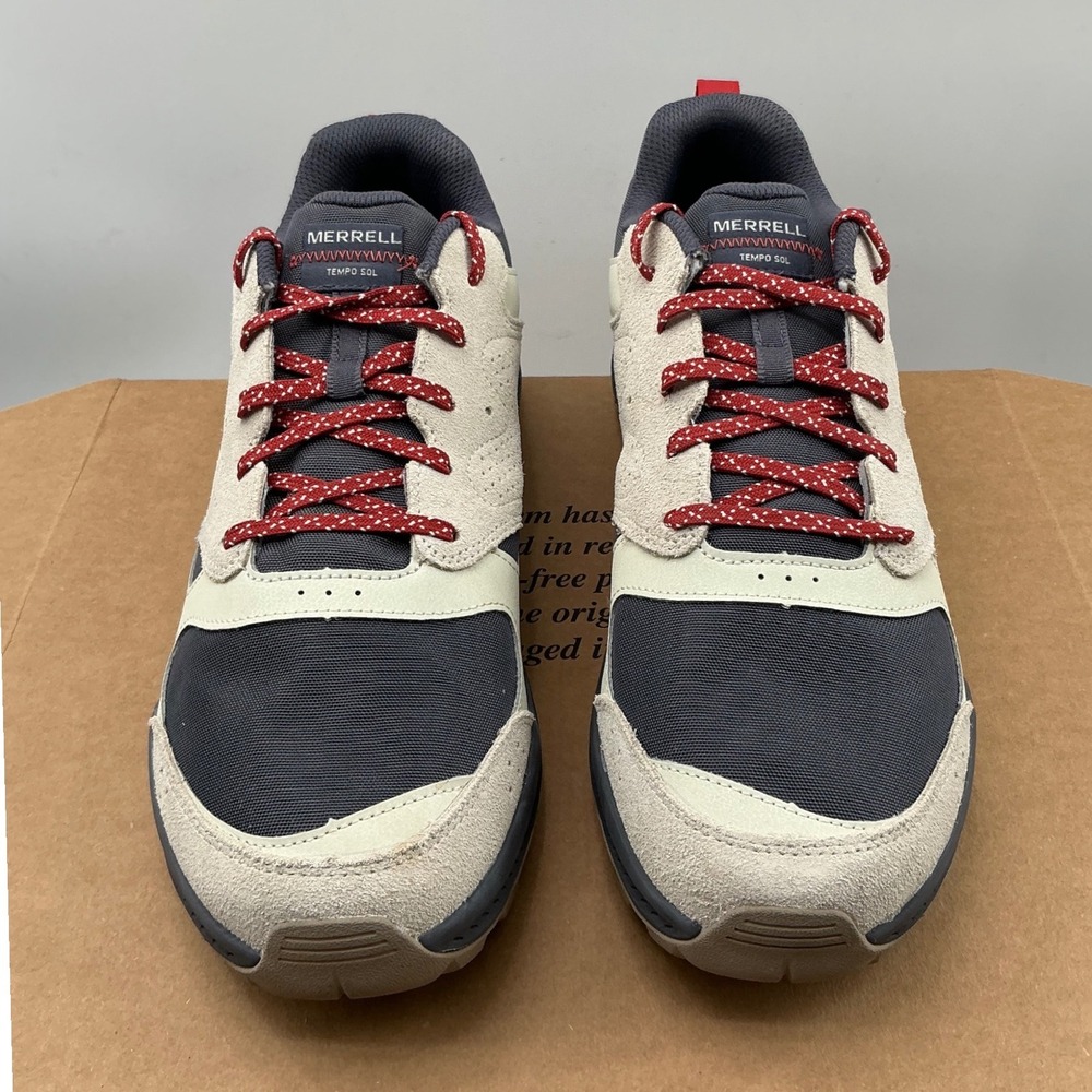 Merrell Tempo Sol Mens Hiking Trail Sneakers Gray Tan Red Laces Low Top Shoes